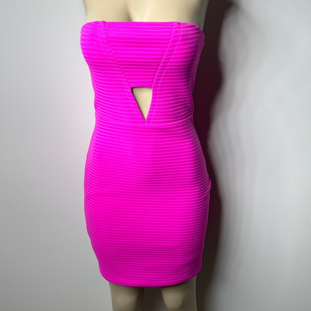 Express Strapless Hot Pink Cutout Bodycon Dress
